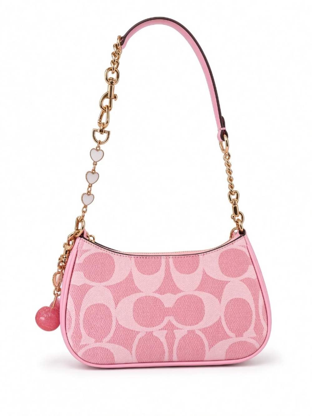 Coach Vintage Pink Teri Shoulder Bag | Designer Womenβs Handbag with Gold Chain - Picture 4 of 6